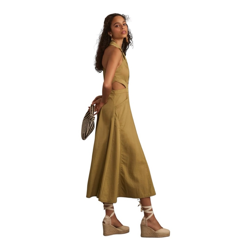 Pilcro Halter Plunge Midi Dress Olive Twill Size 8 Anthropologie - Picture 2 of 10